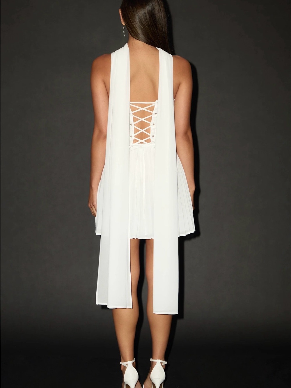 Lulu's White Strapless Embroidered Pleated Mini Dress with Scarf - Picture 3 of 6